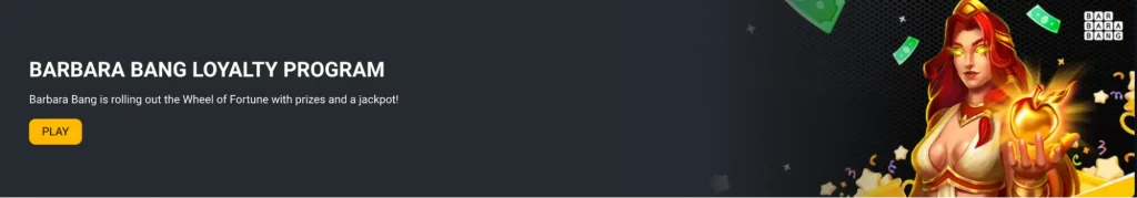 Barbara Bang loyalty program banner with Wheel of Fortune and jackpot prizes