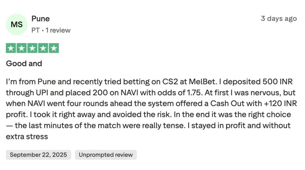 MelBet CS2 user review