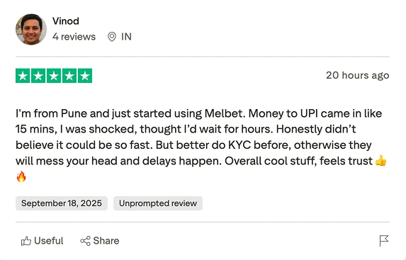 Melbet user review screenshot sample