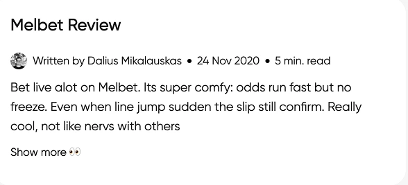 Melbet written user review snippet