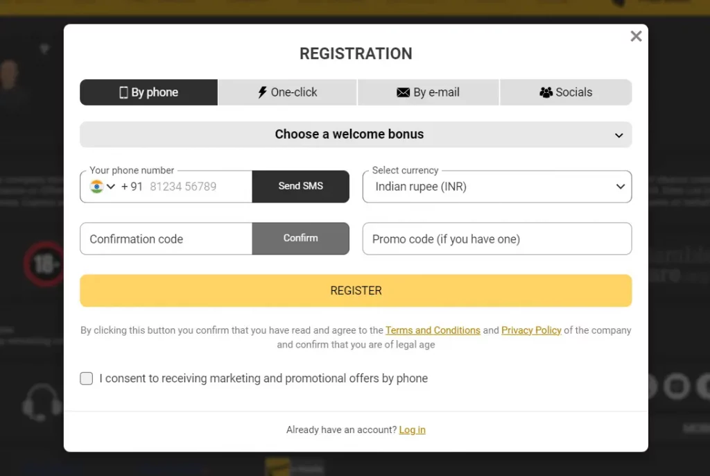Register as a new player through the MelBet mirror