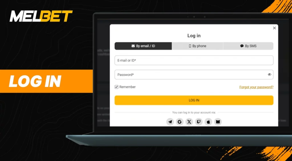 Login form for your personal account after registering on the MelBet website